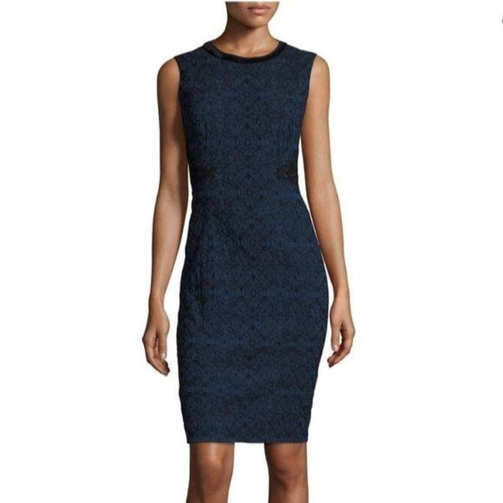 Elie Tahari Dorian Textured Lace Panel Sleeveless Sheath Dress